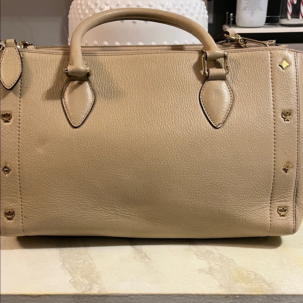 MCM Beige Leather Satchel with Gold Accents - Picture 2 of 16